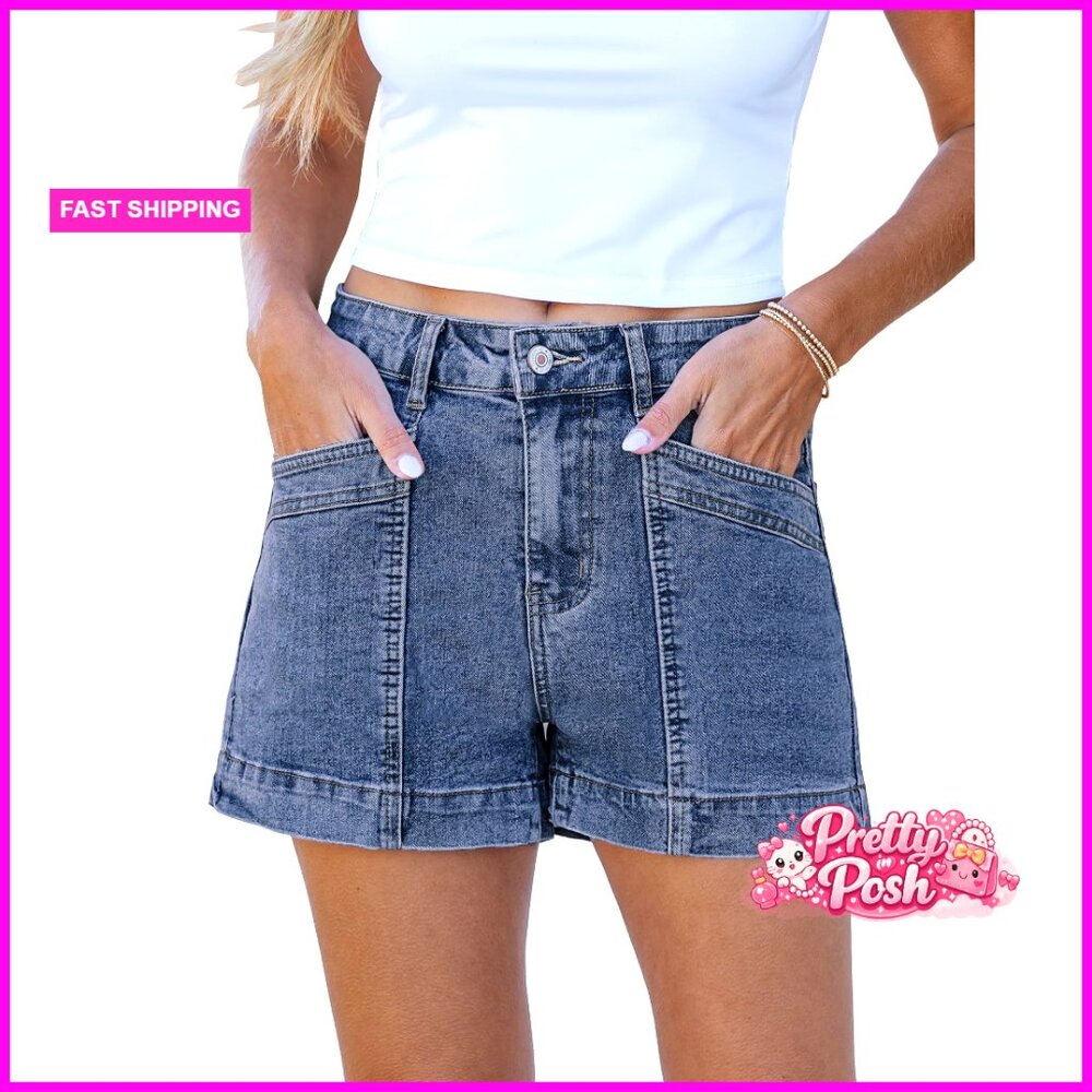 High Waisted Stretchy Denim Jean Shorts Distressed Cut Off With Pockets